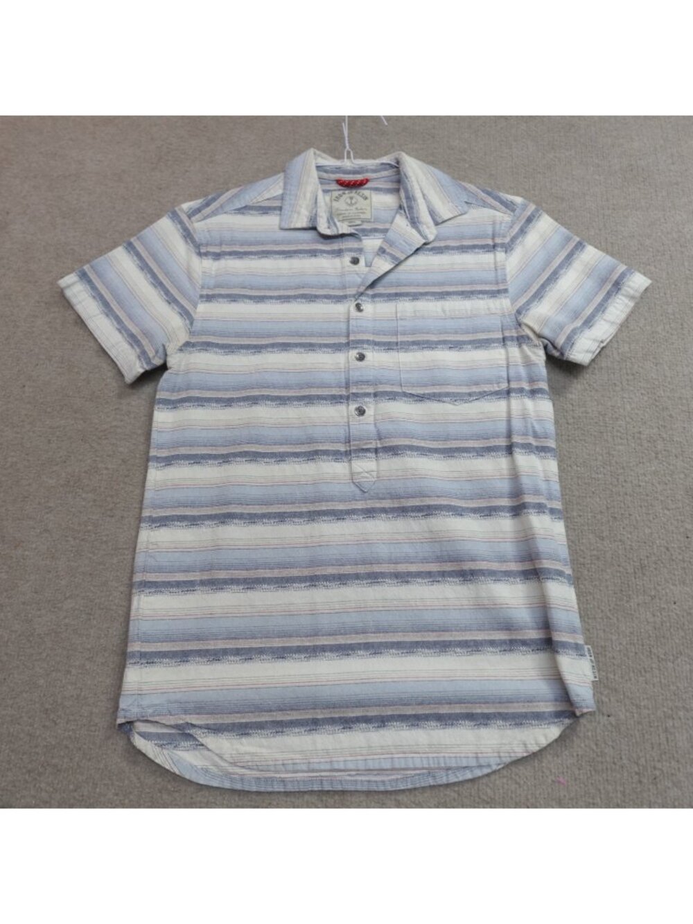 Iron & Resin Shirt Small Blue Beige Striped Popover
